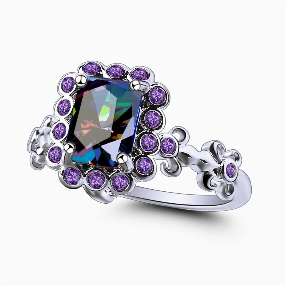 Lucky Jewelly Oval Heart Cut Design Multicolor /& Purple White CZ Silver 6