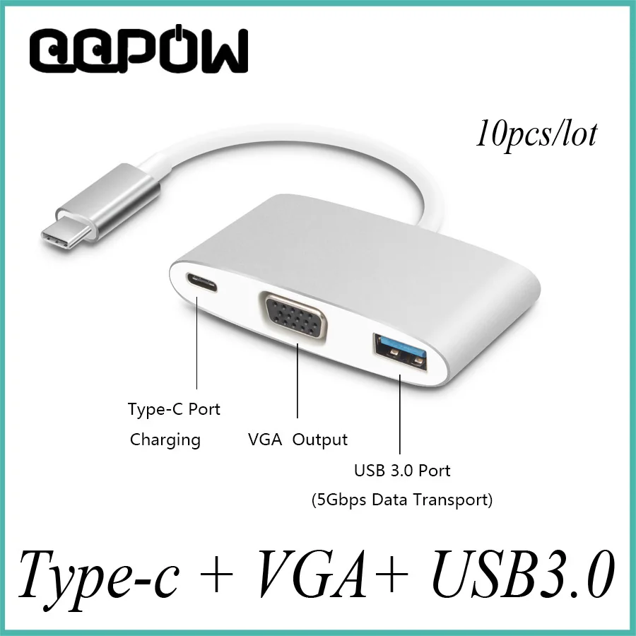10pcs lot Multi function USB 3 1 Type C to 3 Ports VGA USB 3 0
