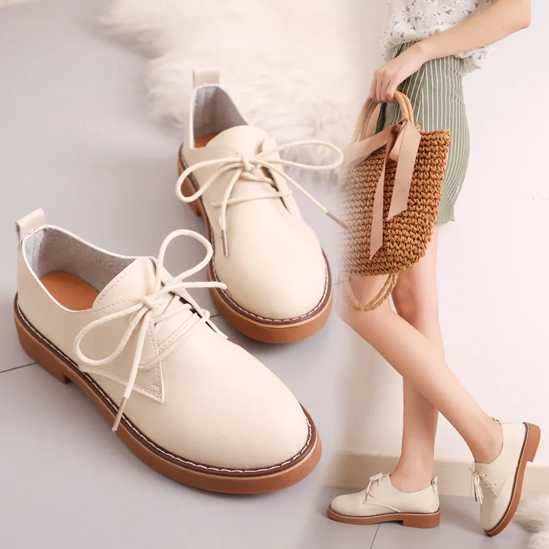 

Fashion shallow Spring Autumn low Style Women Shoes PU Loafers Square Heels Mules Lace-up Ladies Casual Shoes Female Footwear
