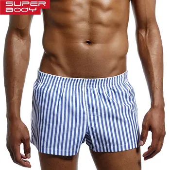 superbody ملابس داخلية للرجال العمودي مخطط فضفاض سراويل بوكسر المنزل ارتداء النوم الرجال السروال 100 القطن الملاكمين سراويل داخلية