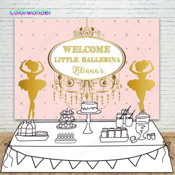 

Custom Golden Rhombus Pink Photography Backdrops Luxury Welcome Little Ballerina Girls Birthday Party Wall-Papers Background