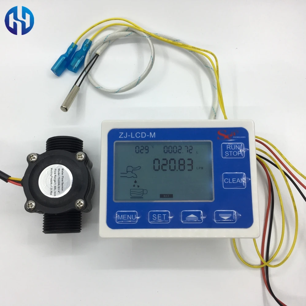 ZJ LCD M flow meter +1 temperature+1 piece G3/4" flow sensor LCD ...
