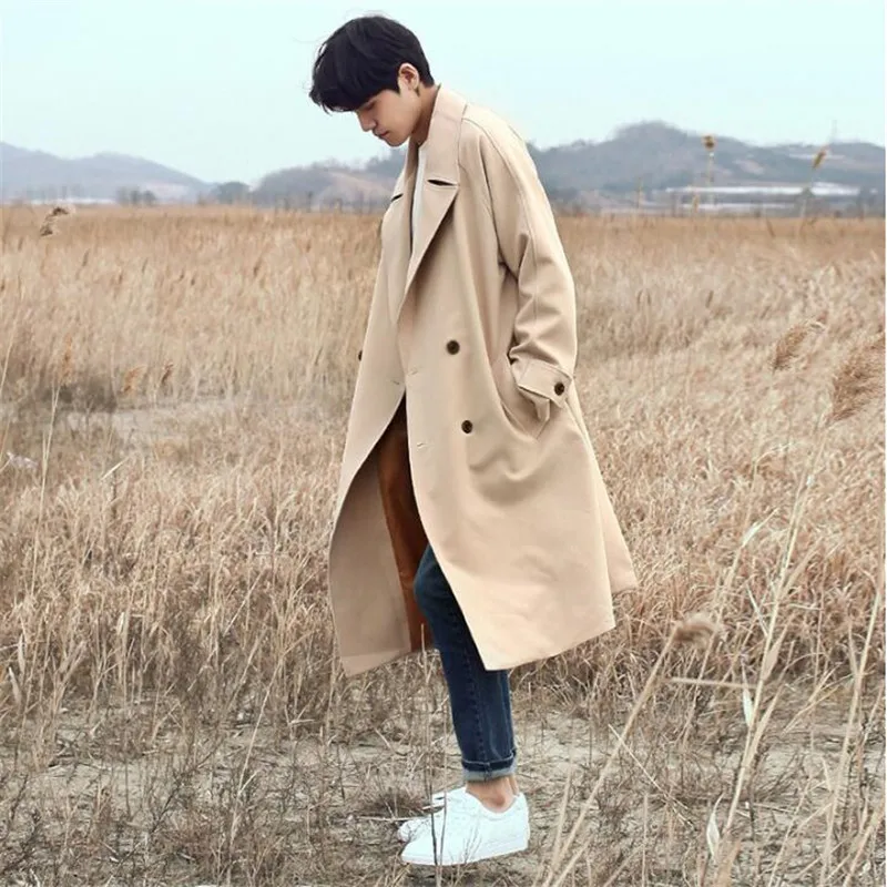 Новинка, мужской Тренч, корейский стиль, длинный Тренч, мужской повседневный, мешковатый, двубортный пиджак размера плюс S-6XL, A5594