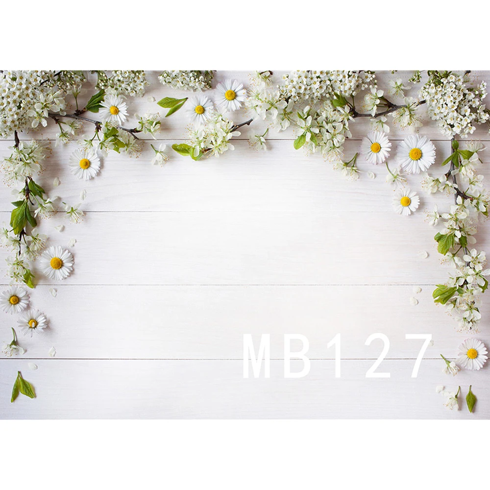 

LB Vinyl Backdrop Vintage Style Plank Theme Daisy Flowers Indoor Wood Board Photography Props photography Background