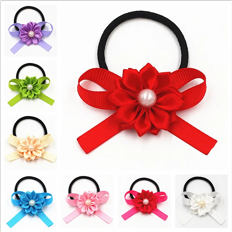 

New Fashion girl Hair Accessories Cute Elastic Hair Bands flower pearl Hairband Hair Rope Gum Rubber Band girl Hair Accessories