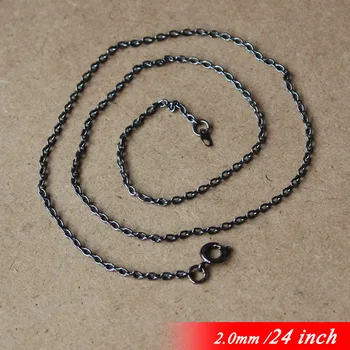 

24" Metal Jewelry Links With Round Clasps Connectors Black Color 2mm Necklace Cable Chains For Pendants Accessories In Bulk