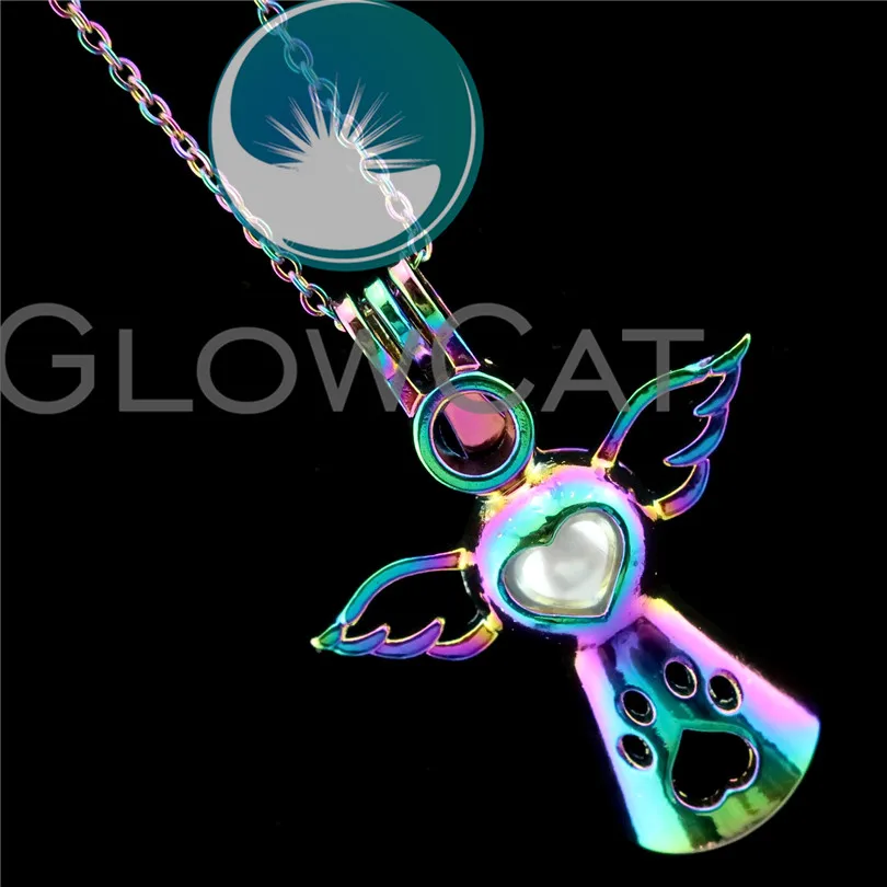 C572 Rainbow Color Angel Pearl Cage Necklace