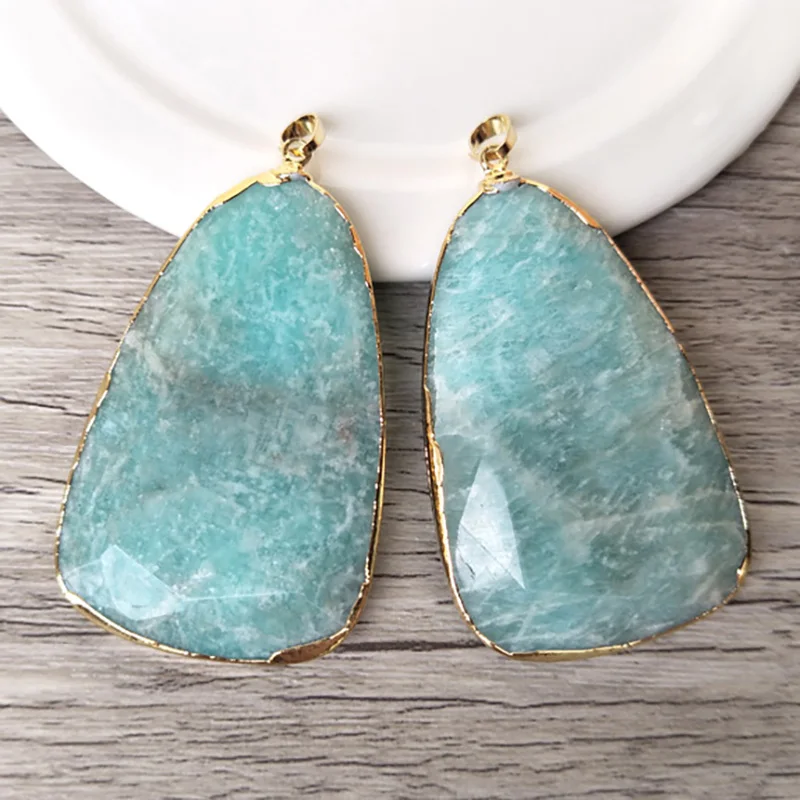 5pcs Natural Amazon stone Pendant gold color charms Gem Jewelry necklace Making P654 |