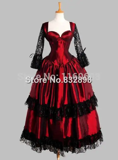 Готический черный и красный корсет лучших тайский шелк викторианский театр платье