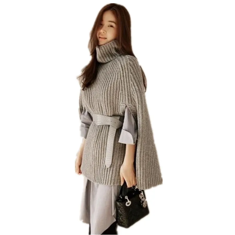 

2019 Autumn Winter Fashion White Runway Black Ponchos And Capes Loose Pullovers Long Knitted Wool Sweater Women Christmas Coat