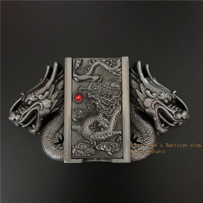 New Style Mens Luxury Metal Belt Buckle Silver Dragon Lighter Belt