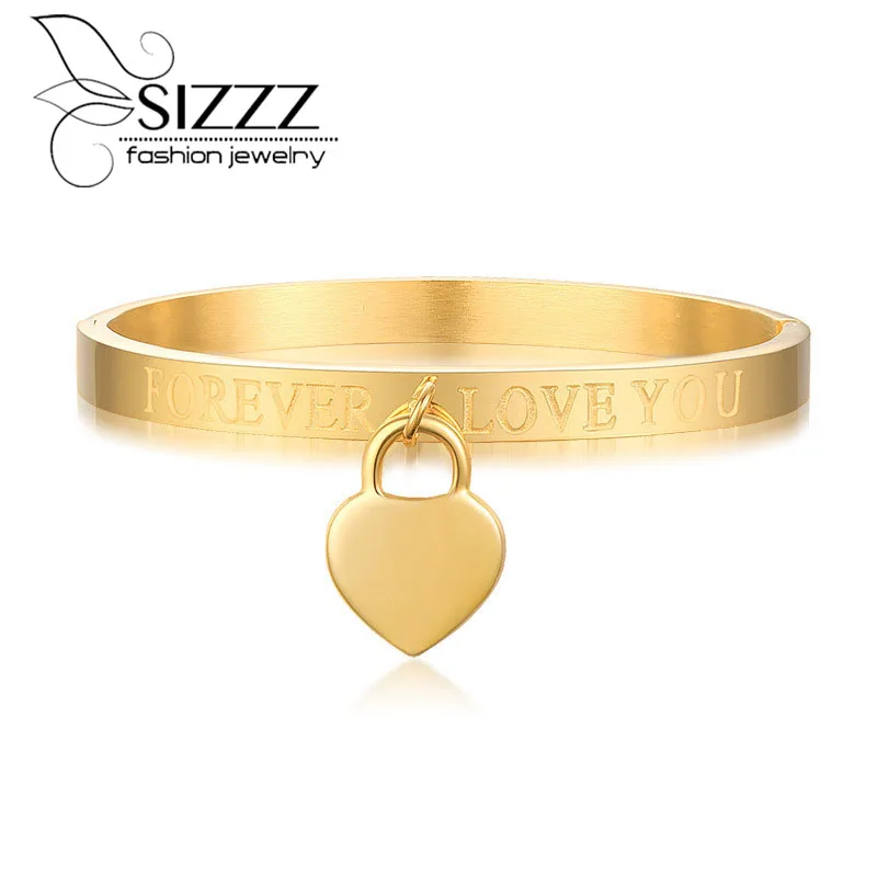 

SIZZZ Fashion stainless steel heart lock accessories gold bracelet&bangles for women