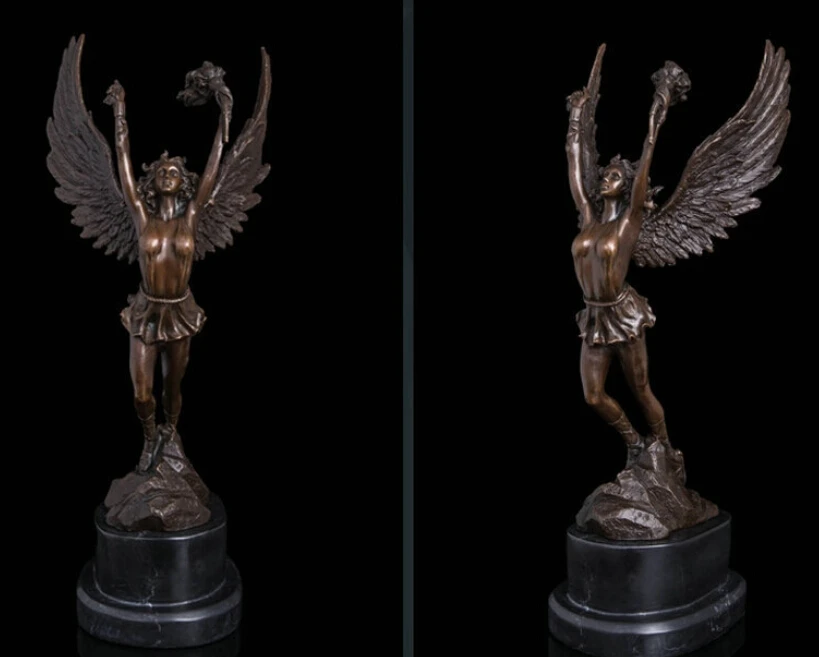 Art Deco Sculpture Angel Woman Hold Torch Bronze Statue R0712 Discount
