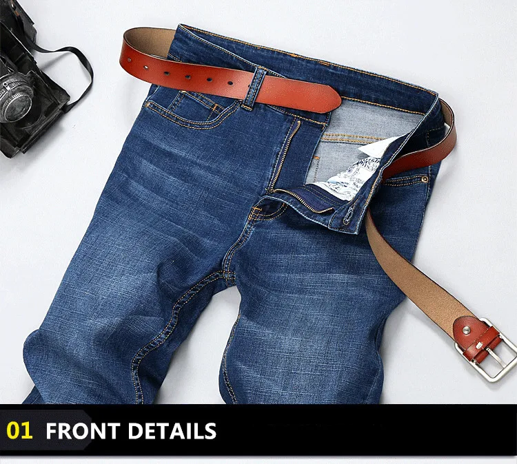 Классические джинсы мужские Весенние длинные штаны плюс размер 44 46 48 Высокая талия эластичные легкие летние джинсовые брюки Смарт повседневные джинсы
