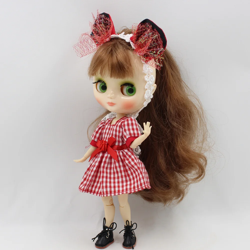 Наряды для Middie Factory Blyth doll Красное платье в клетку с лентой для волос костюм для 20 см BJD