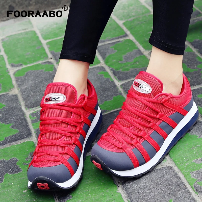 

FOORAABO New Spring Women's Casual Shoes Zapatos Mujer Breathable Women's Sneakers Ladies Shoes Stripe Students Girls Red Shoes
