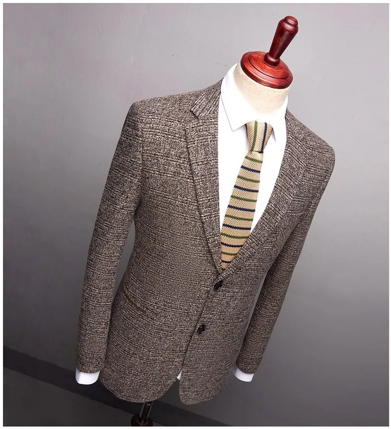 2019 New Men Blazer Jacket Slim Fit Khaki British Style Office Jacket Trajes Hombre Casuales Single Breasted Male Party Blazer