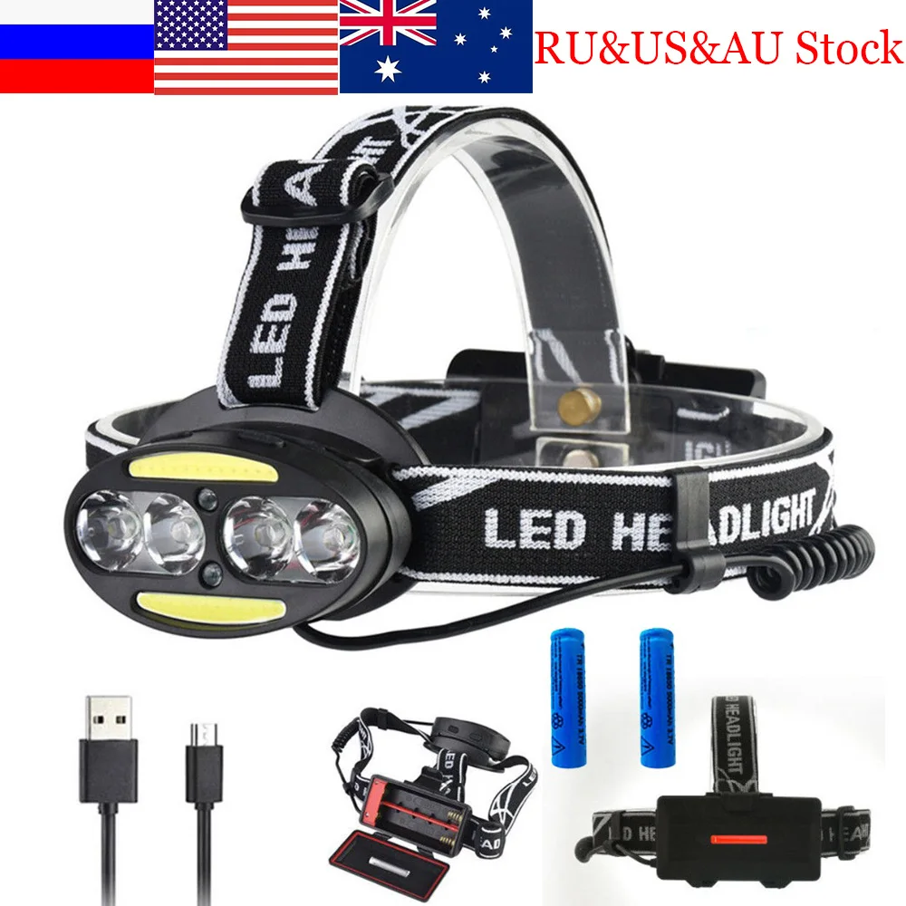 

ZK20 USB Rechargeable 10000LM Body Motion Sensor Camping LED Headlamp Headlight 4 T6 2 COB Head Lamp Light Torch