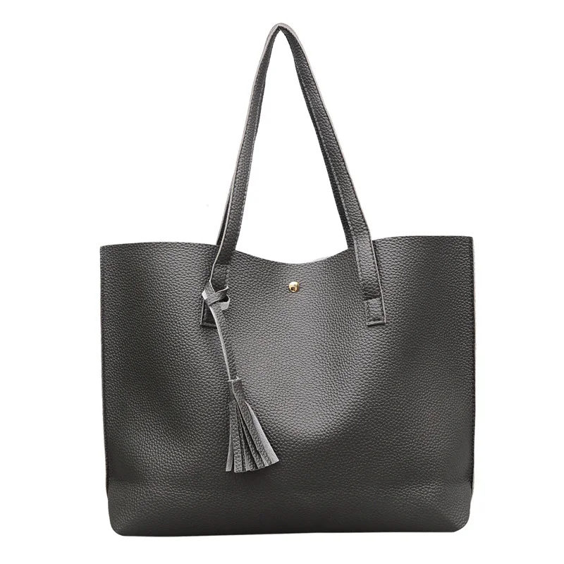 Бахрома сумки на плечо PU большой емкости дамские сумки лучшие продажи-WT - Цвет: Темно-серый