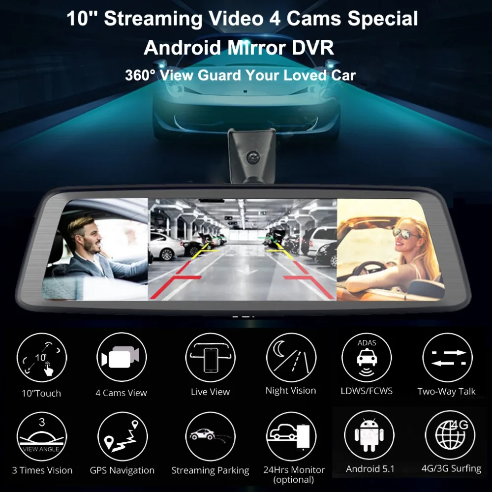 Zuczug 360 градусов панорамная 4CH камера s объектив 1" сенсорный Android Navi Автомобильная камера gps зеркало заднего вида dvr привод рекордер ADAS wifi