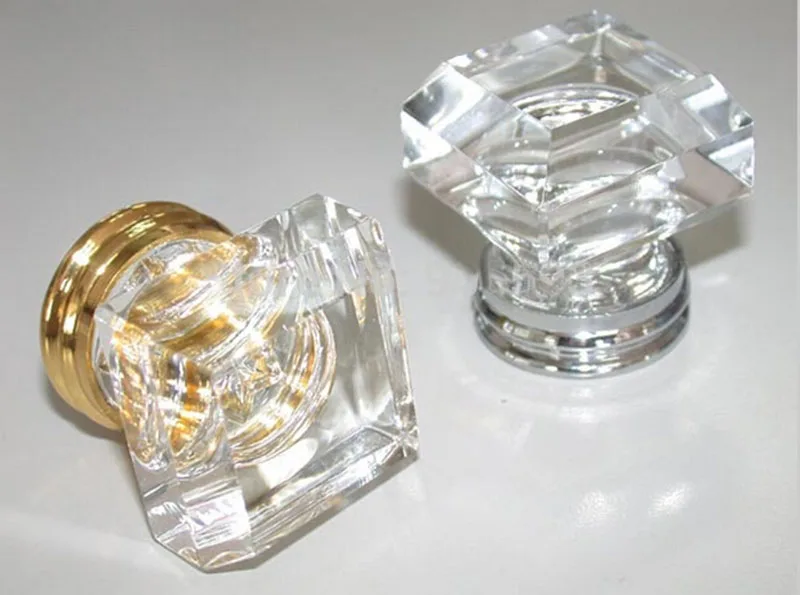 

10PCS/LOT FREE SHIPPING 33MM CLEAR SQUARE CRYSTAL KNOB ON A CHROME BRASS BASE CP303