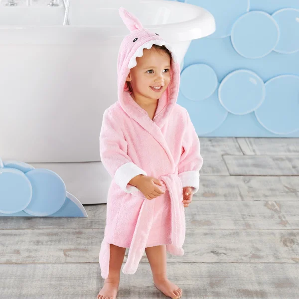 Размер L, Детские Мультяшные халаты с акулой, хлопковые полотенца для мальчиков и девочек, комплекты домашней одежды, детские пляжные халаты - Цвет: pink fits 4-6 Y
