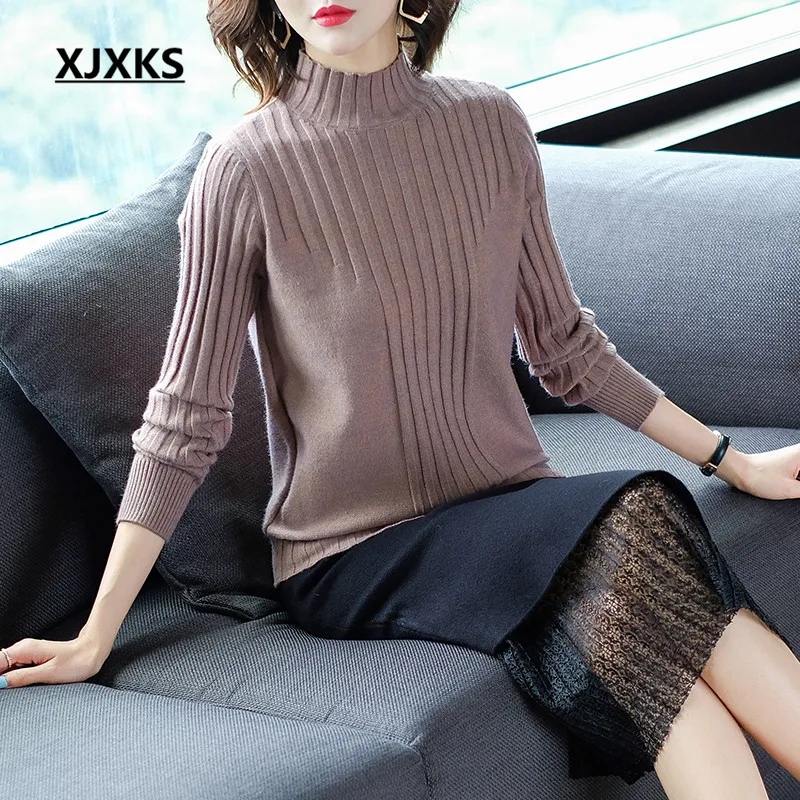 

XJXKS Wool and mink cashmere knitted sweater ulzzang fashion 2018 new women pullovers and sweaters free shipping