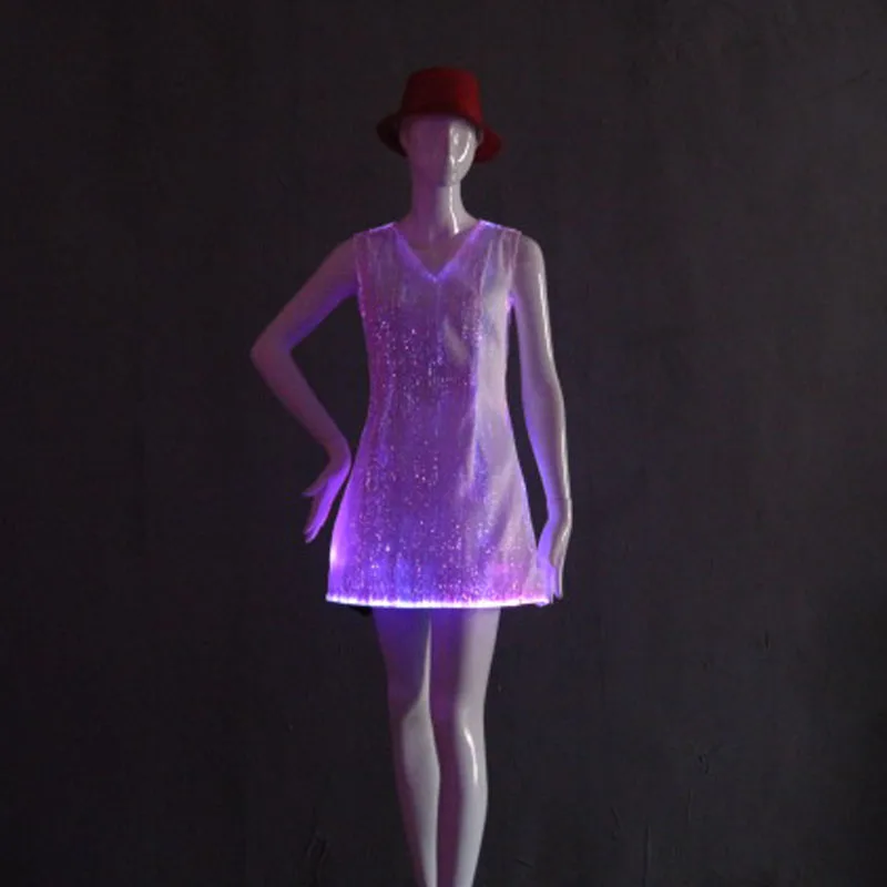 Волоконно-оптический светодиодный женский костюм светящаяся одежда карнавальный костюм светящееся платье