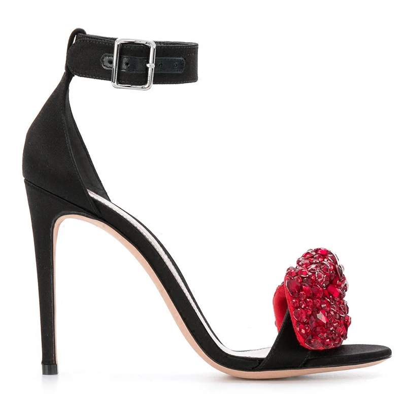 

Summer Rhinestone Bowtie Open Toe Sandals Silk Ankle Strap Bling Bling Crystal Wedding High Heels Celebrity Party Sandalias