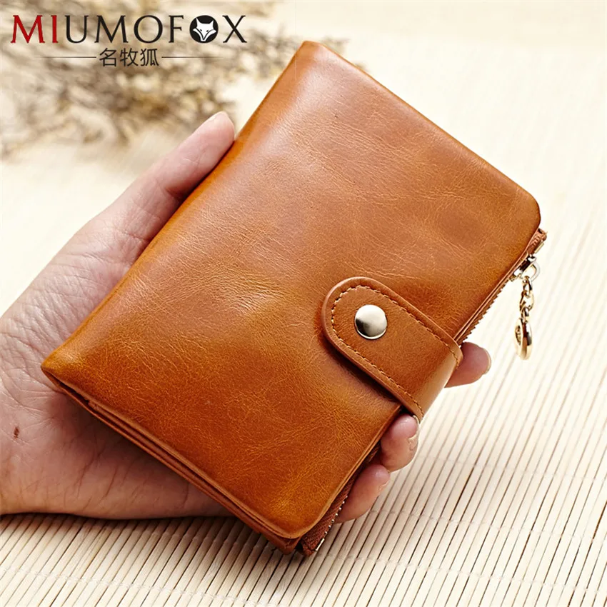 

Oil Wax Cow Leather Short Women Wallets Luxury Small Bag Handbags Girls Purse Card Holder Pocket Female Male Day Clutch W114