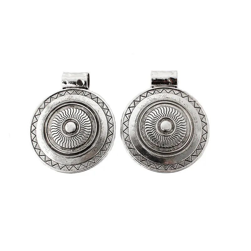 3Pcs Tibetan Silver Large Round Charms Boho Medallion Carved Wave Pendant For DIY Jewelry Necklace Making Findings
