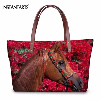 

INSTANTARTS 3D Crazy Horse Print Women Tote Bag for Female Shopping Brand Design Top Handle Bag Casual Girl Travel Beach Handbag