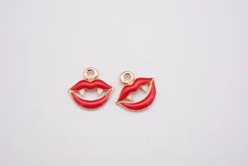 

50pcs mouth fashion red enamel charms pendant Jewelry Making earrings bracelet necklace keychain DIY Alloy accessories 13*12mm