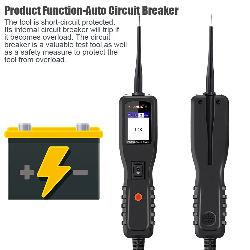 ANCEL PB100 автомобильный аккумулятор тестер 12 В/24 В Силовая цепь зонда тестер электрическая цепь электрическая система батарея Автомобильный сканер