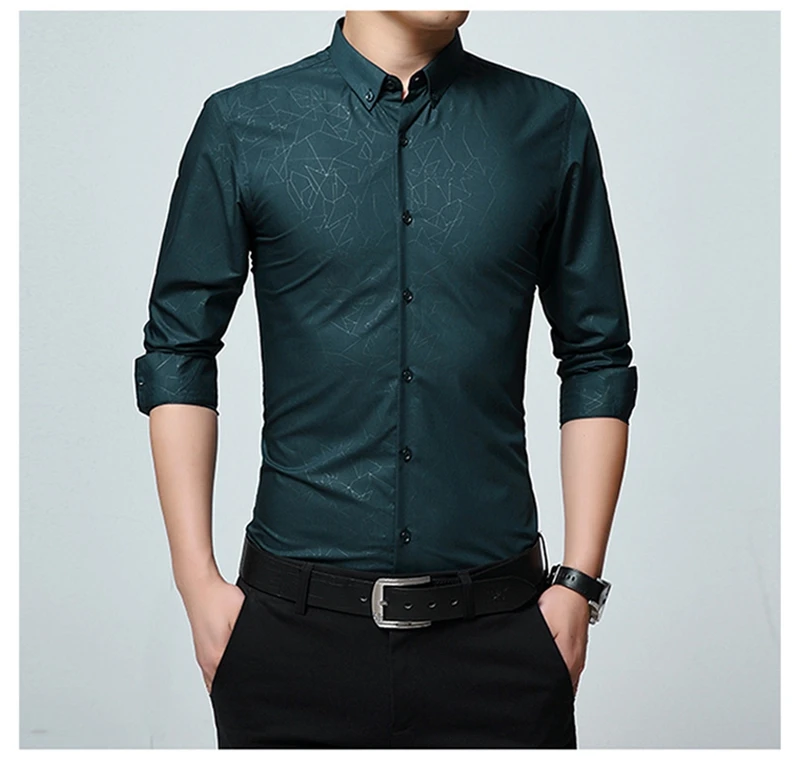 New Arrival Men Shirt Long Sleeve Button Down Printed Dress Shirts Cotton Casual Slim Fit Male Social Shirt Chemise Homme (23)