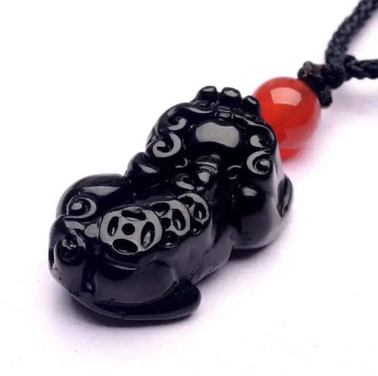 

40x25mm Wonderful Natural Black Obsidian Carved Pi Xiu Amulet Blessing Lucky Pendant Necklace Fashion Jewelry Pendants