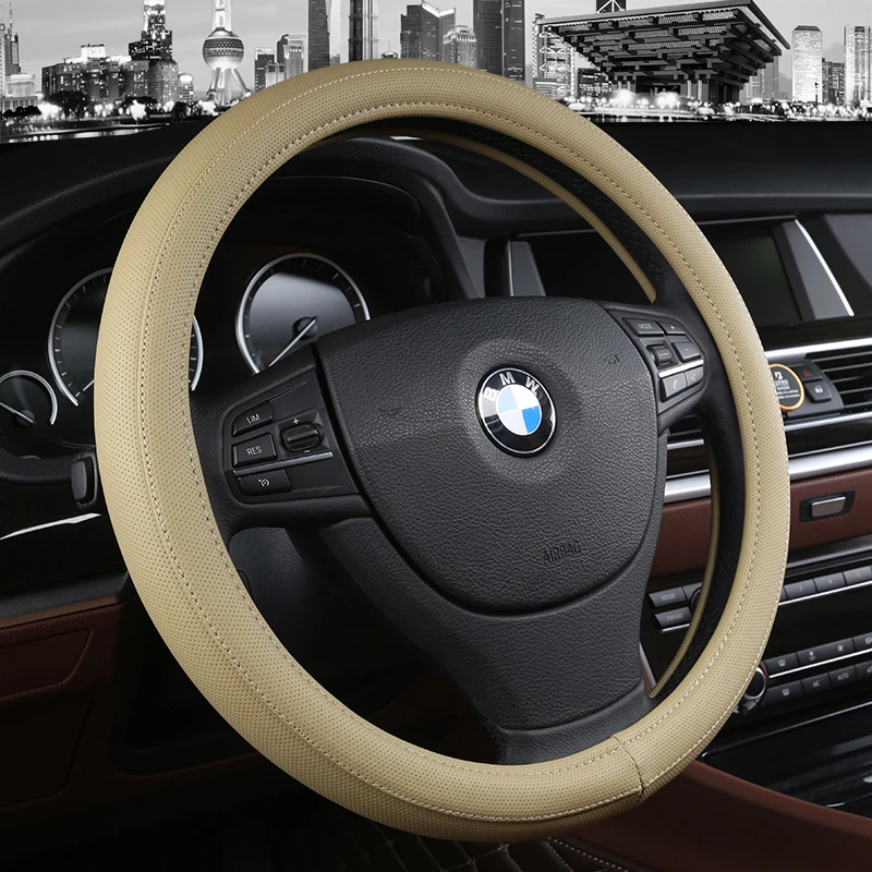 KKYSYELVA 4 Colors Car steering wheel cover 38cm/15'' Leather Sport Steering Covers Auto Interior Accessories KKYSYELVA 4 Colors Car steering wheel cover 38cm/15'' Leather Sport Steering Covers Auto Interior Accessories