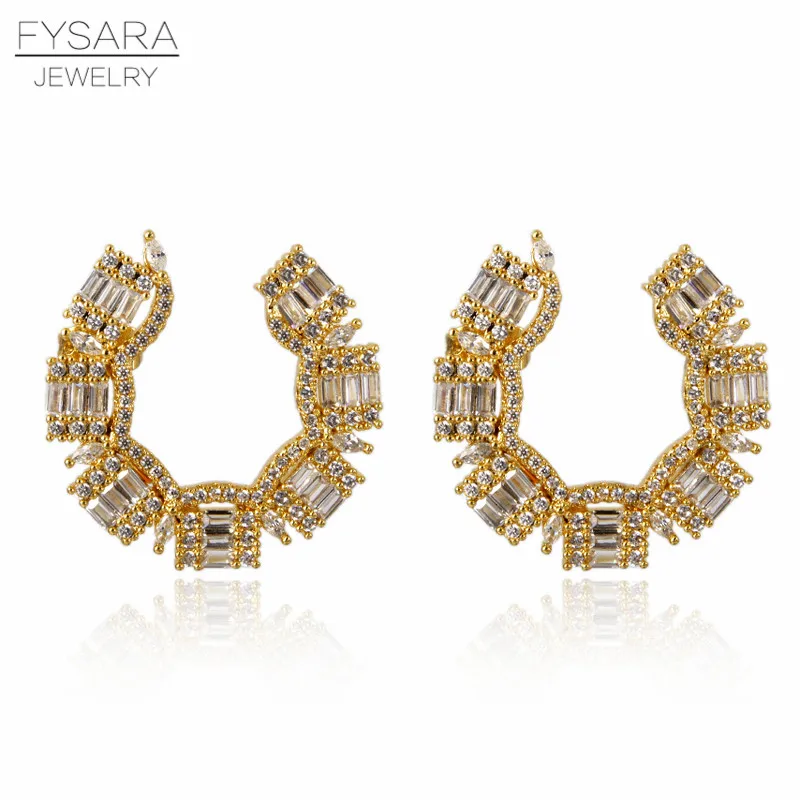 

FYSARA Women Statement Earrings U Shape Unique Fashion Cubic Zirconia Gold Charm Letter C Earring Stud Jewelry For Party Jewelry