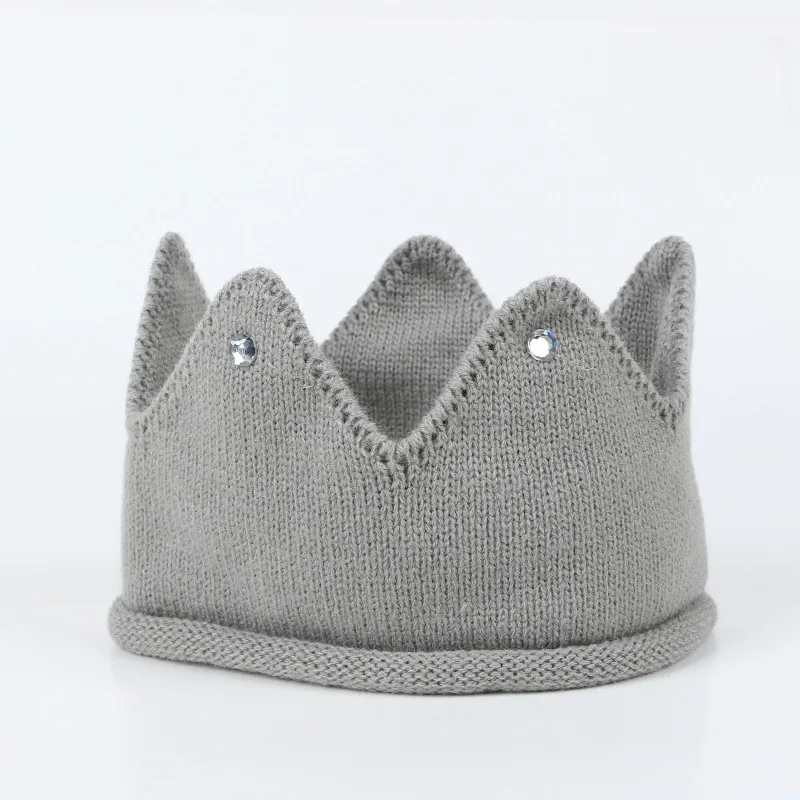 Детская шапка с короной; реквизит для фотосессии; сезон осень-зима; вязаная шапка для новорожденных девочек и мальчиков; тюрбан; шапка для малышей; Casquette Enfant - Цвет: style2 gray