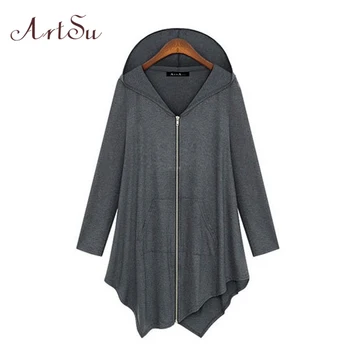 

Artsu 2017 Autumn Women Clothing Coats Irregular Hooded Zipper Coat Cardigan Jacket Tops Plus Size Outerwear Jaqueta ASCO10025