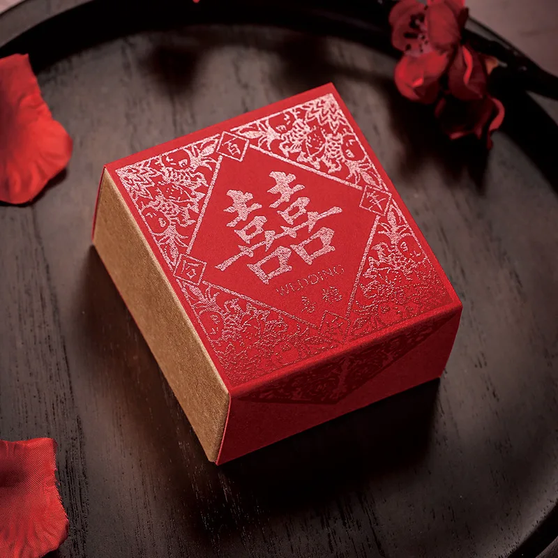 50 шт. ChineseRed тематика "Счастье для двоих" текстовые цветы конфетная коробка квадратная упаковка коробка сувенир для свадебной вечеринки украшение для гостей Новогодний подарок