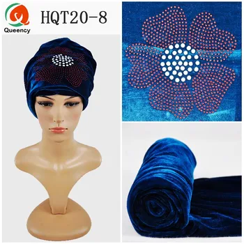 

HQT20 2017 Newest Muslim For Party Wedding African Headwrap with beads Soft Beaded Headtie Velvet Turban Head Wrap for Women