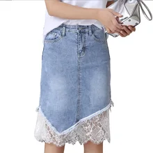 Необычный старинный карандаш юбка синие кружевные джинсовые элегантные женские юбки Повседневные летние юбки Модные Карманы Bodycon Юбка s-xl