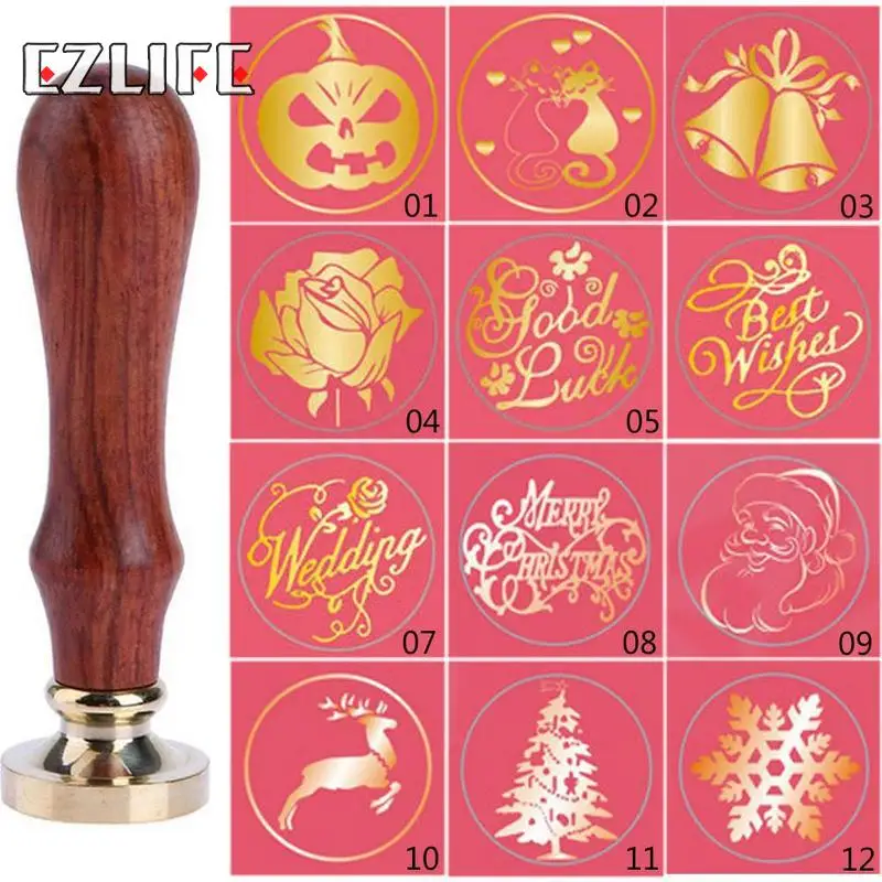  Christmas Decoration Retro Wood Handle Sealing Wax Stamp Christmas Greeting Birthday Wedding Invita - 32923982912