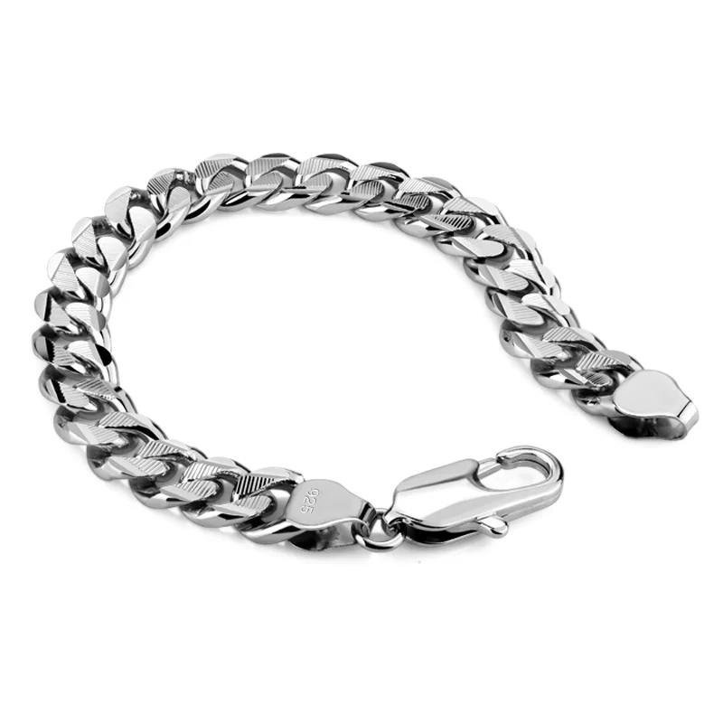 

100% solid silver jewelry Fashion 925 sterling silver men's link chain thick genuine pure silver10mm bracelet men silver jewelry