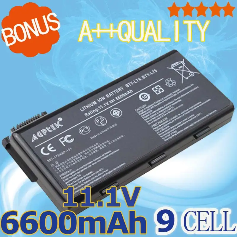 

9 cells 6600mAh 91NMS17LD4SU1 91NMS17LF6SU1 BTY-L74 BTY-L75 battery for MSI A5000 A6000 A6200 A6203 A6205 A7200 Series