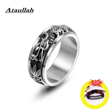 

Ataullah Gothic Domineering Man Ring Vintage Retro Dragon Inlay Titanium Steel Comfort Rotatable Rings for Punk Rock Men RW034
