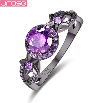 

JROSE 2019 Black Gold Color Engagement Rings For Women Purple Red AAA Zircon Jewelry Fashion Women Wedding Ring Size 6 7 8 9