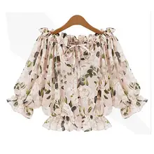 Nice Spring Summer Autumn WoMen Fashion Shirts Slash Neck Half Sleeve Pullover Off Shoulder Chiffon Short Blouses
