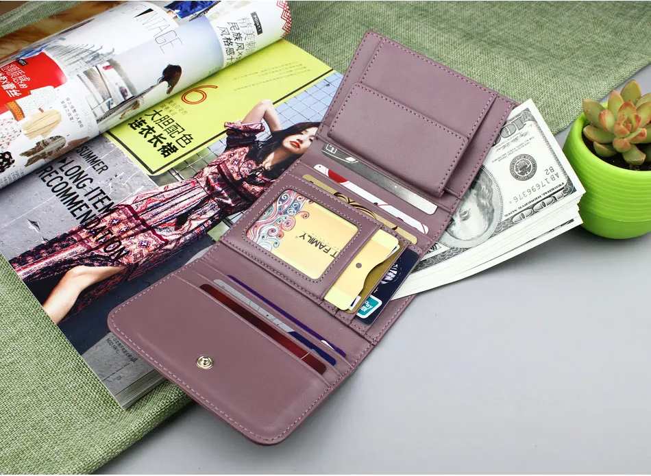 Европейский и американский большой бренд, кожаный короткий женский кошелек, простой, три раза, с пряжкой, кожаный держатель для карт, кошелек